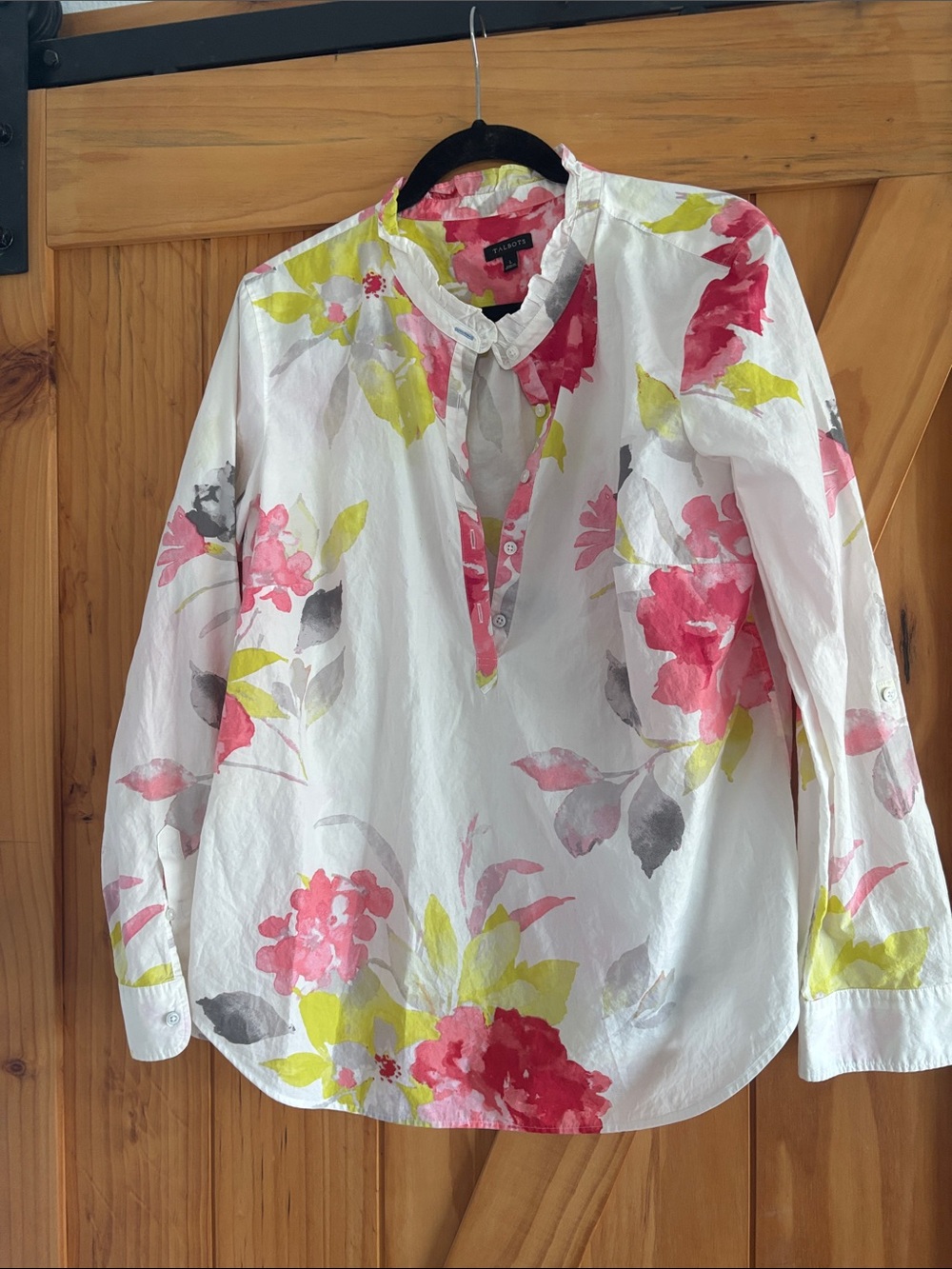 Talbots White Floral Popover Tunic - Pink & Lime